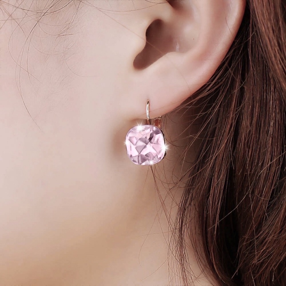 Gold Pink Austrian Crystal Lever Back Earrings - Picture 3 of 5